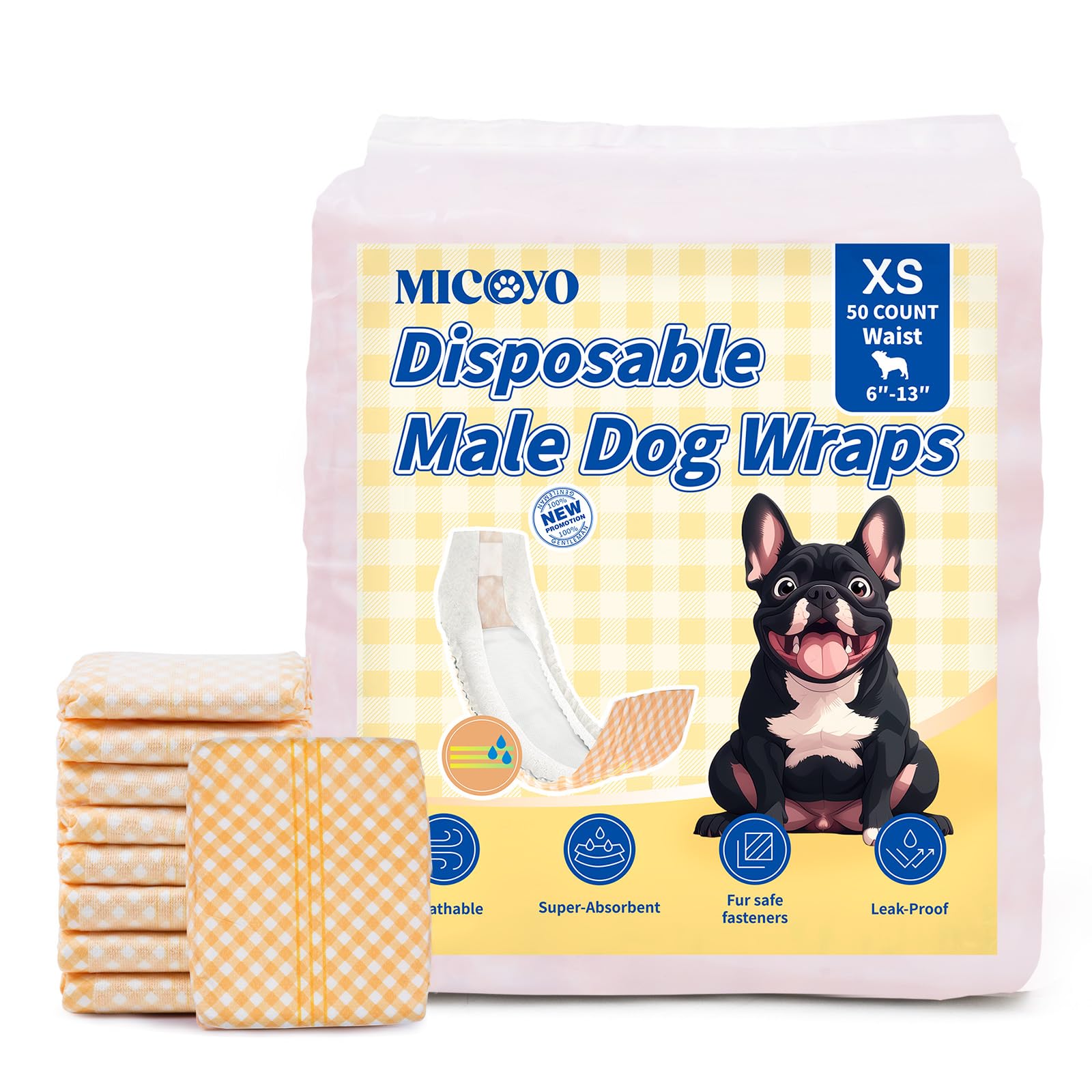 MICOOYO Dog Nappies Male, Disposable Dog Diapers Male, Super Absorbent Dog Wraps for puppy training marking