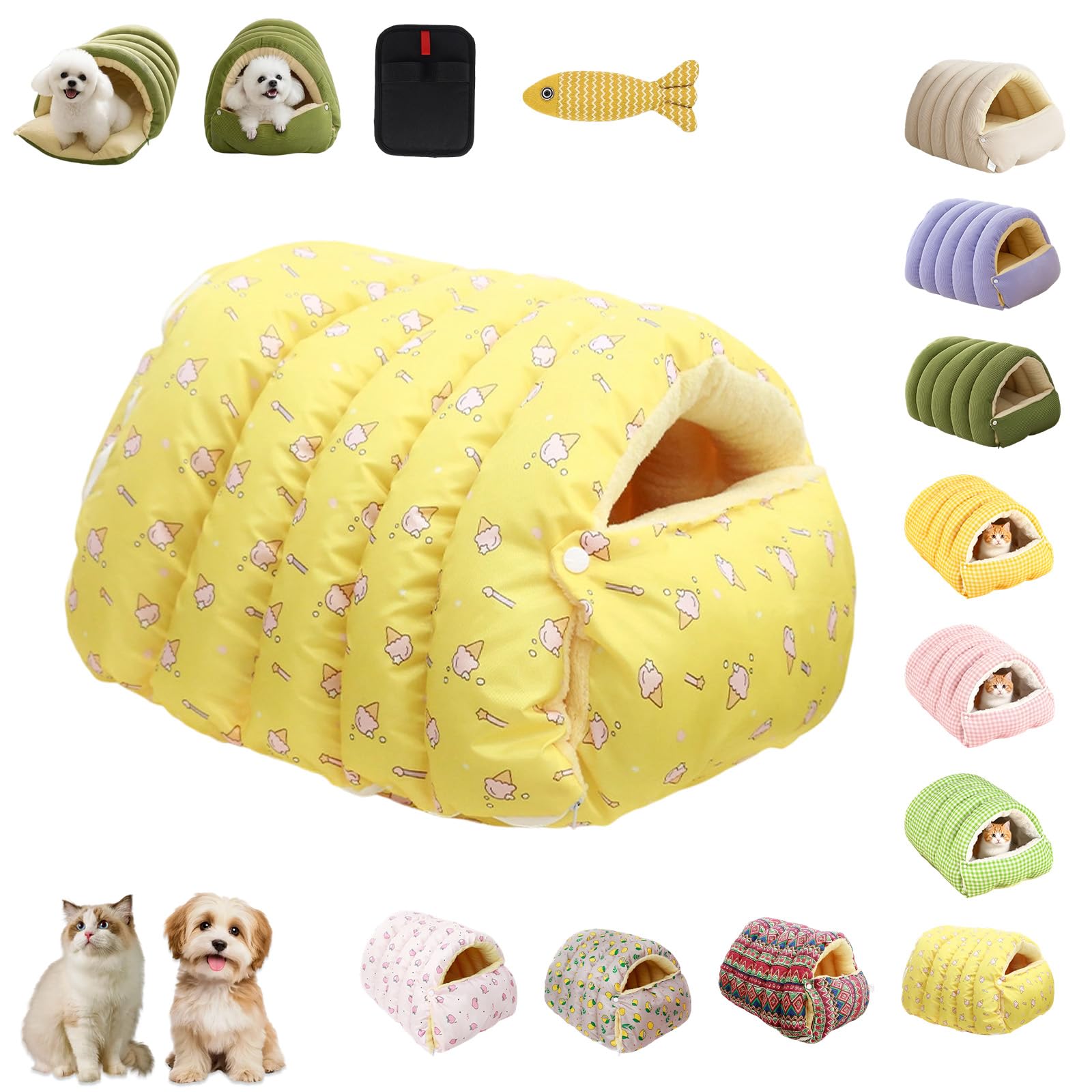 Cutypet Winter Cave, Cozy Monster Cat Bed with Removable & Washable Cushioned, Warm Cats House Tent Bed with Non-Slip Base in Indoor for Cats, Kittens And Small Dogs (Yellow,M)