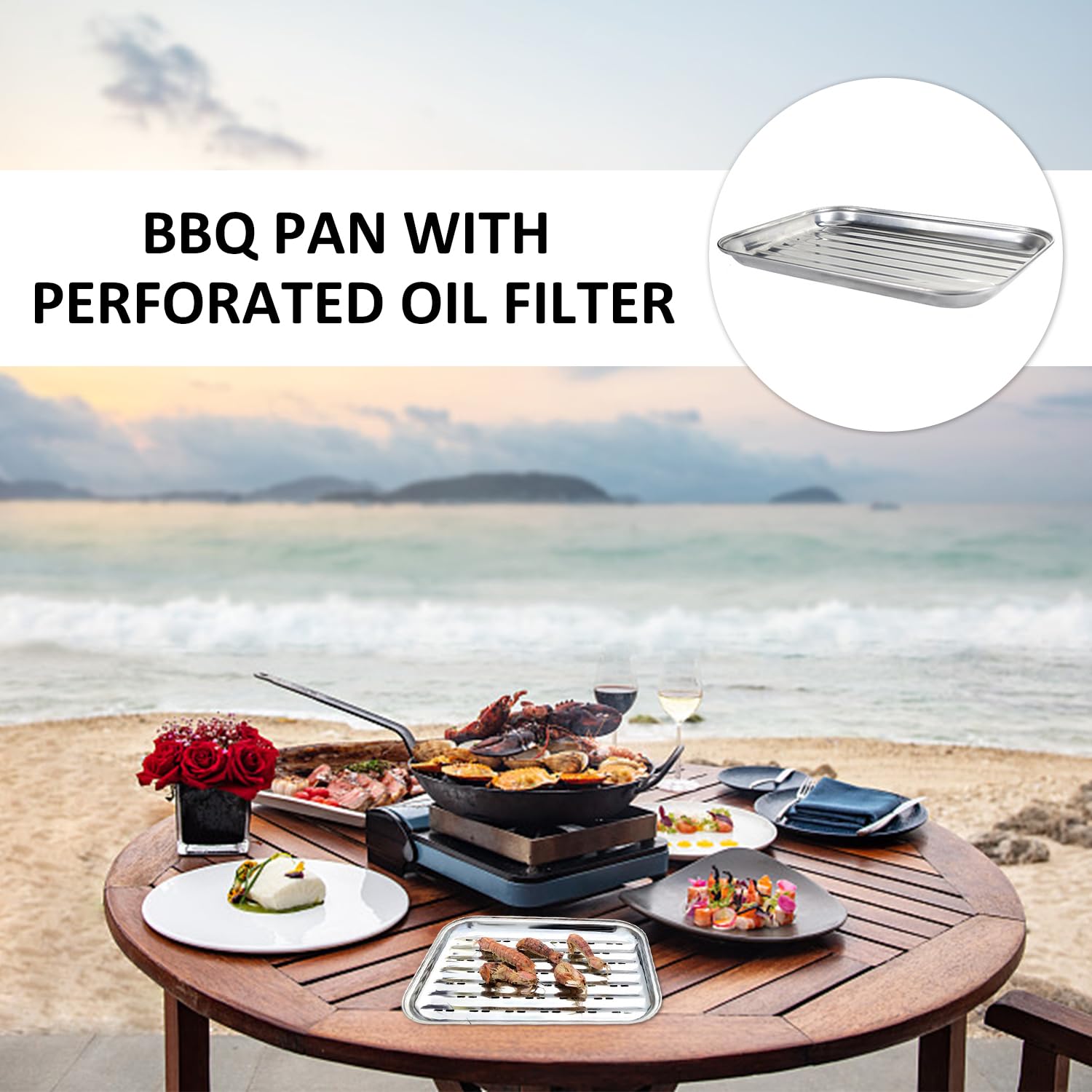 Plaques De Barbecue Carrées Avec Brosse En Silicone Et Poêle À Griller Filtre À Huile Perforé