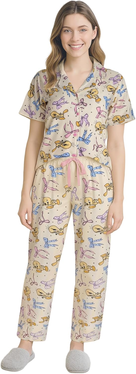COCO BRANDS Womens Pajama Sets – 2 Piece Tom and Jerry & Tweety Womens Sleep Shirts and Pajama Pants – Sleepwear Set (S-XL)