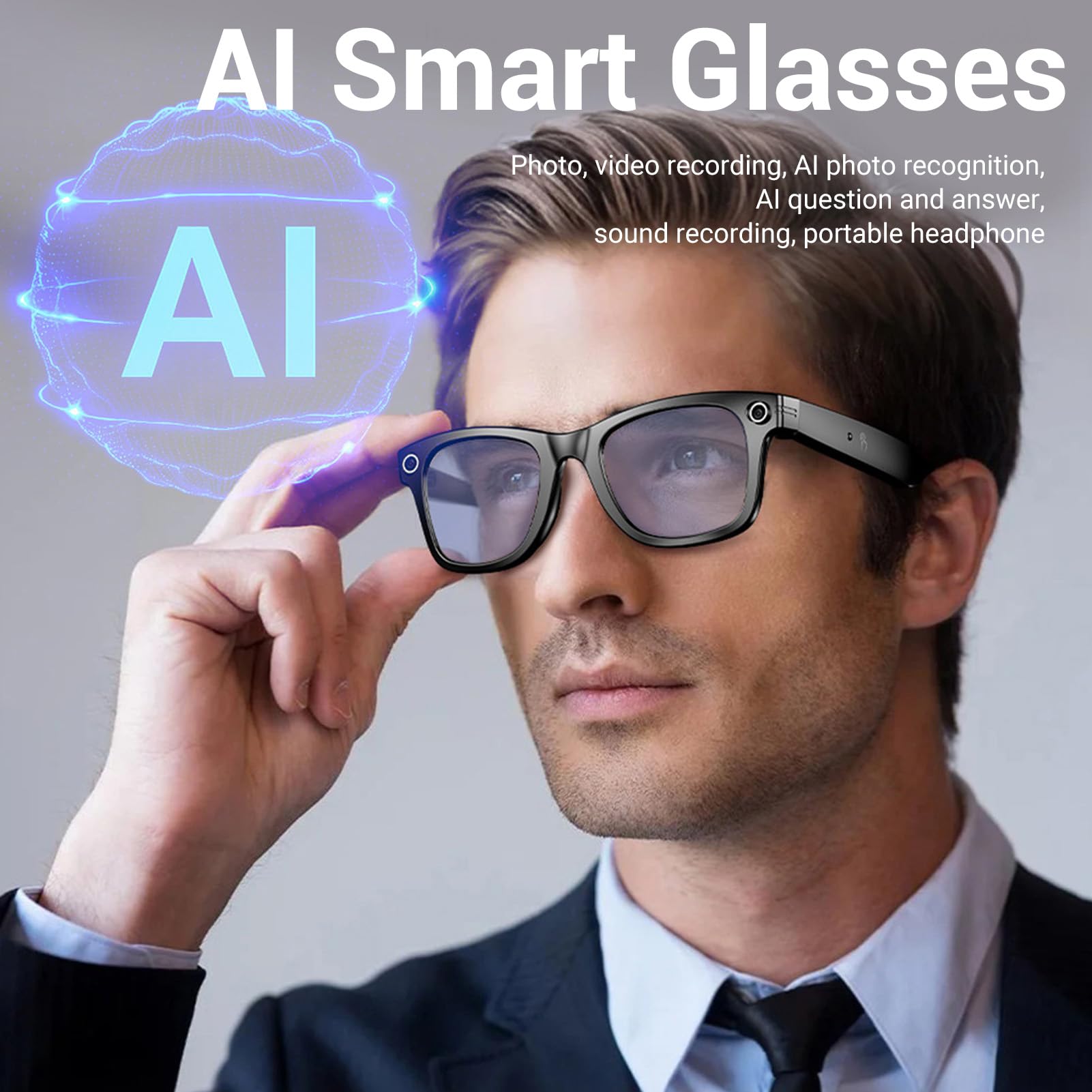Jectse Lunettes Intelligentes AI, Lunettes Bluetooth avec Caméra HD avec Prise en Charge ChatGPT pour L'enregistrement de Voyage à Vélo en Plein Air, Vidéo 720P 2 Heures de Lecture
