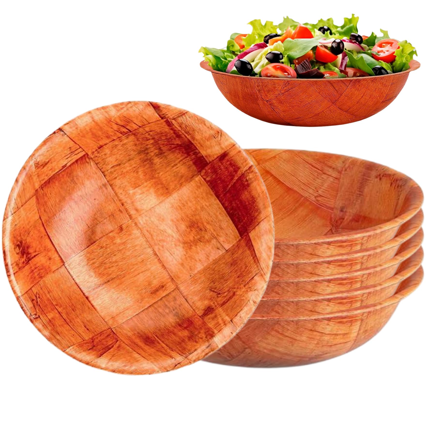 Peosaard 6Pcs Fruit Bowl, Wooden Bowl 6 Inch Round Wood Washable Reusable Rustic Multi-Purpose Wooden Bowls For Food, Fruit, Salad, Soup & More