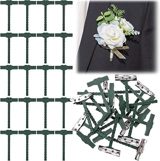 20 Pcs Green T-Shaped Boutonniere Pins, Small Pins for Boutonniere, Plastic Boutonniere Kit, Boutonniere Pin for Men, Flowers, Birthday, Wedding, Festivals
