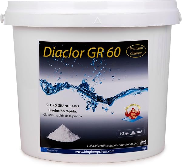 Cloro Choque disolución rápida para Piscinas DIACLOR GR 60 5 KG - Dicloro granulado Puro - DIASA INDUSTRIAL - 1