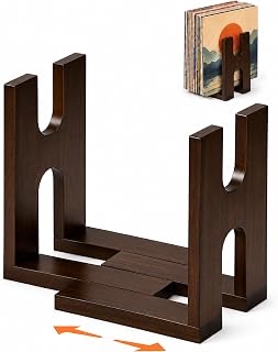 Vinyl Record Holder, Adjustable Solid Wood Stand, Album Holder, 20-60 LPs | Record Rack, Keeps Albums Upright, Vinyl Record Storage and Organizer for Shelves, Desks and Music Rooms