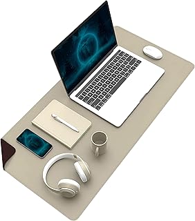 Klasse Çift Renk Dikişli PU Deri Masa Matı 80x40 Cm Mousepad, Su Geçirmez Masa Sümeni, Çift Taraflı Kullanım, Dizüstü Bilgisayar/Ofis/Ev için, Kaymaz Taban (Bej Ve Kahverengi)
