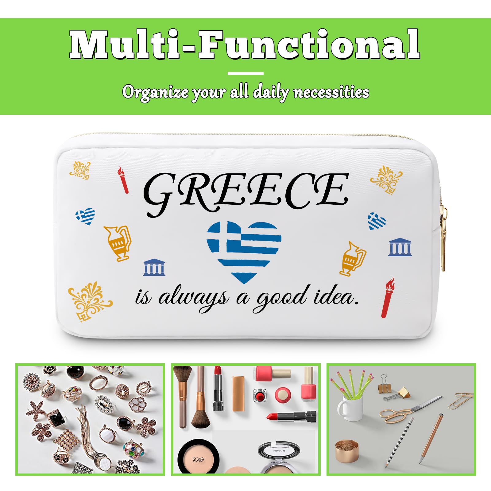 Greece Gifts for Women Makeup Bag Gifts for Greece Lovers Greece Trip Gift Greek Gift Greece Travel Gifts for Family Friendship Gift Greek Vocation Cosmetic Bag Girls Weekend Gift Travel Pouch