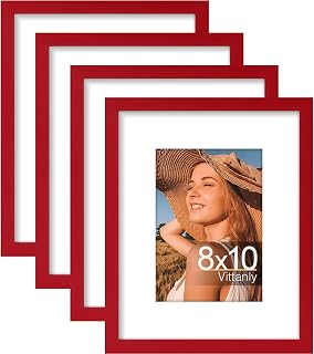 Vittanly 8x10 Picture Frames Set of 4, for Wall or Tabletop Display, Red