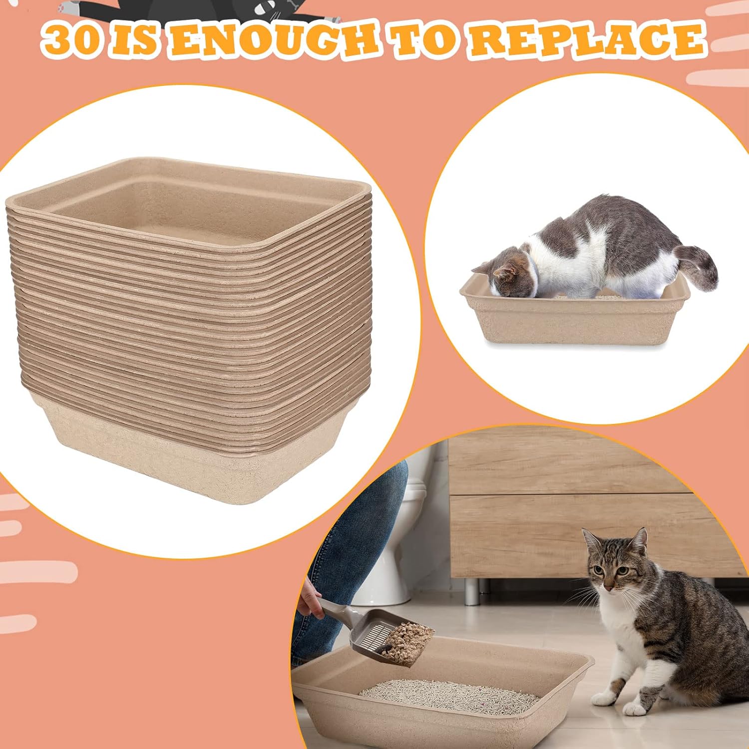 30 Pack Disposable Paper Cat Litter Boxes 16. 7 x 12. 8 x 4. 1 Inch Portable Litter Trays for Cats, Kittens, Hamsters, Guinea Pigs, Mice, Small Pets
