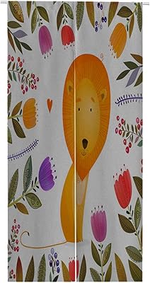 Amazon 漫画 かわいい 森 綿麻 のれん 円想 暖簾 間仕切り 幅72cm 丈0cm 水彩 子供 動物 花 草 おとぎ話 背景 34 ナチュラル 玄関 厚手 天然素材 のれん オンライン通販