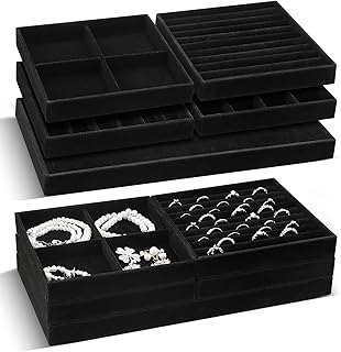 Cinnvoice Set of 10 Stackable Jewelry Organizer Tray for Drawer, Black