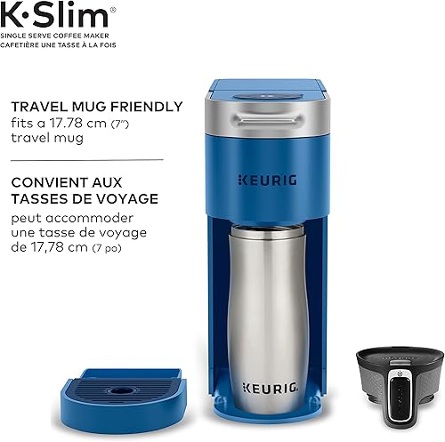 Vista 6 de Keurig K-Slim - Cafetera de cápsulas K-Cup de una sola porción, con controles simples de botón y tecnología MultiStream, color azul crepúsculo