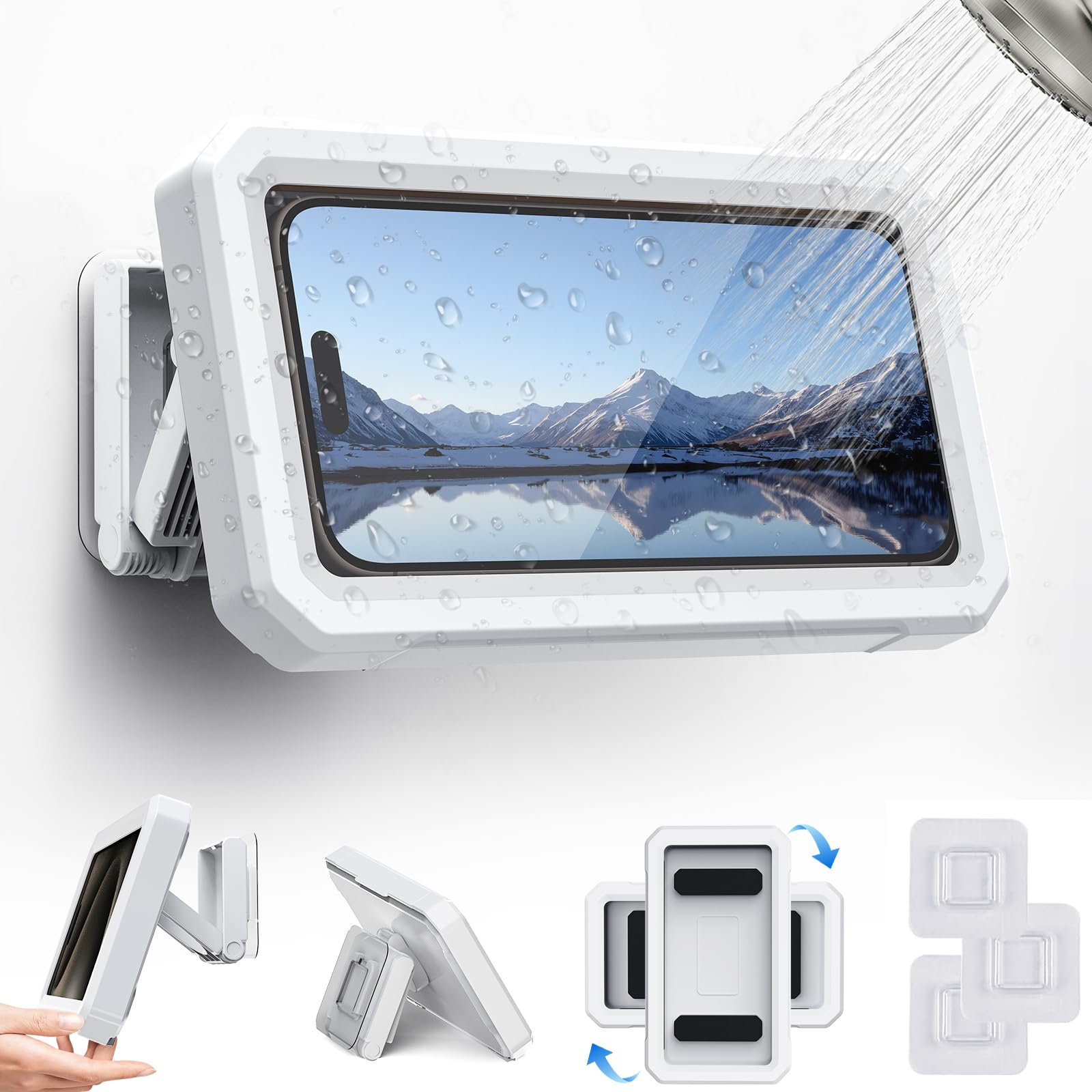 Shower Phone Holder Waterproof, Multi-Angle Adjustable Wall Mounted Phone Holder for Bathroom Bathtub Kitchen Mirror, Compatible with All 4-7" Smartphones-image-3