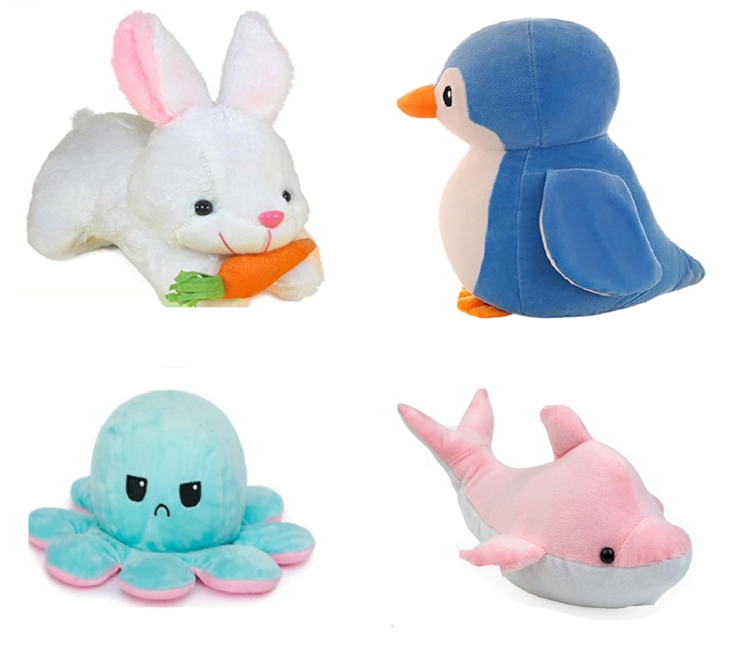 Combo of 4 Pink Fish, Octopus & Blue Penguien and Rabbit Supper Soft Toy Teddy Bear for Kids Gift Animal Stuff Toys.