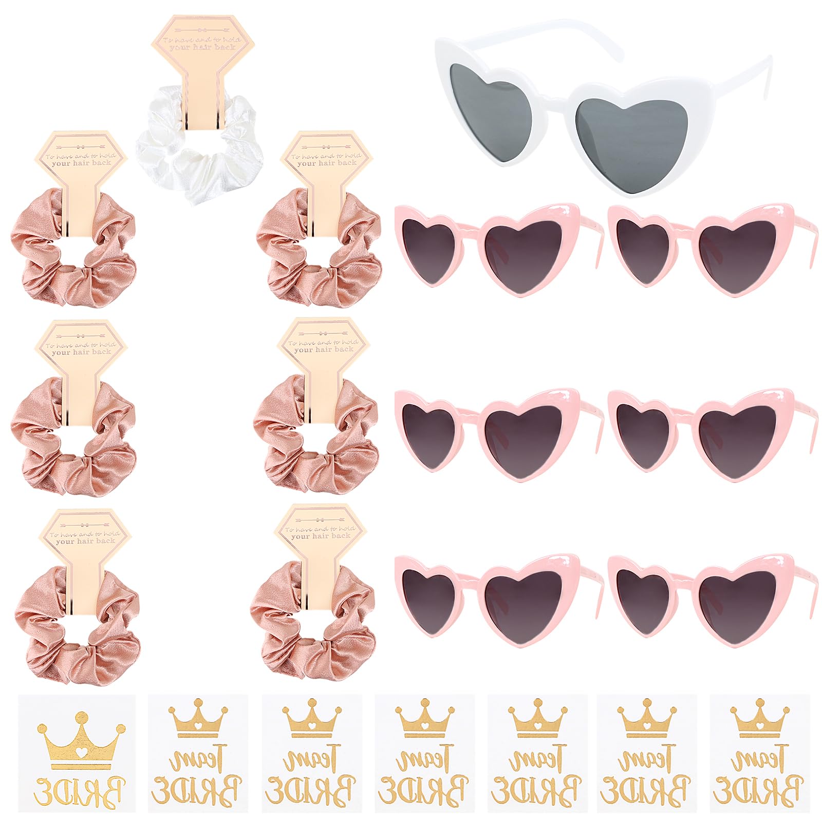 LACGO21 Piece Bridesmaid Proposal Gift Set Bridesmaids Gift Set Satin Scrunchies Hair Bobbles Sunglasses Bride Team Bride Tattoos for Wedding Bridal Shower Hen Party - Pink