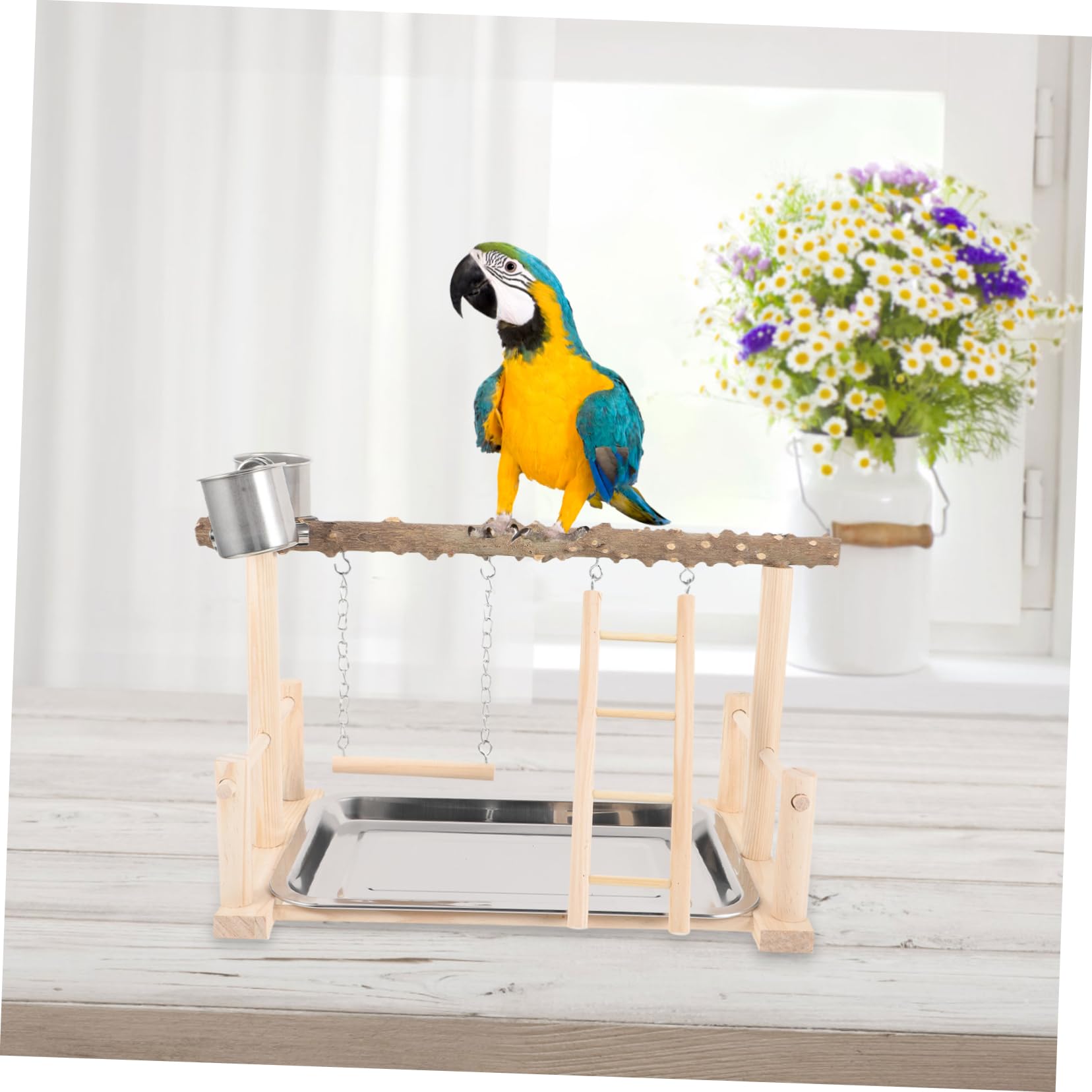 SUPVOX Soporte Comedero Madera Cómoda Natural Percha Pájaros de para o y Integrado, Adecuado para Loros y Aves Pequeñas en Jaula Exterior