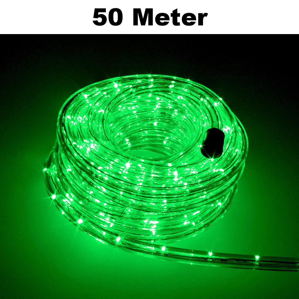 Juego completo de manguera de luz led con accesorios, verde, rojo, blanco cálido, azul, RGB, 5 metros hasta 50 metros, led F3, para interior y exterior, para Navidad, decoración, verde, 50 m