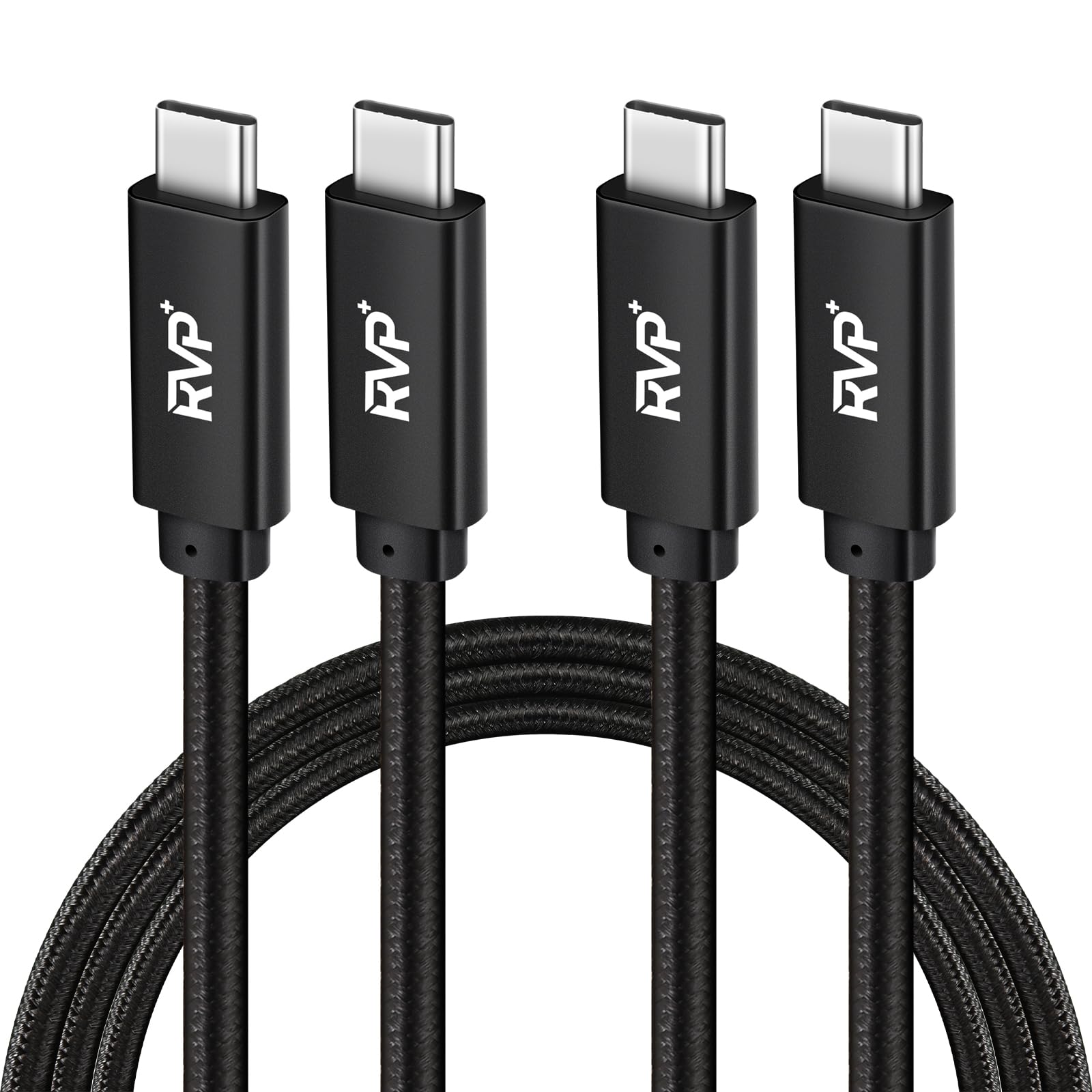 RVP+ USB-C-auf-USB-C-Kabel (2 Stück, 100 W, 1,8 m), geflochtenes Nylon, 3.2 Gen 2 USB-C-Kabel, 20 Gbit/s Schnellladekabel, Schwarz