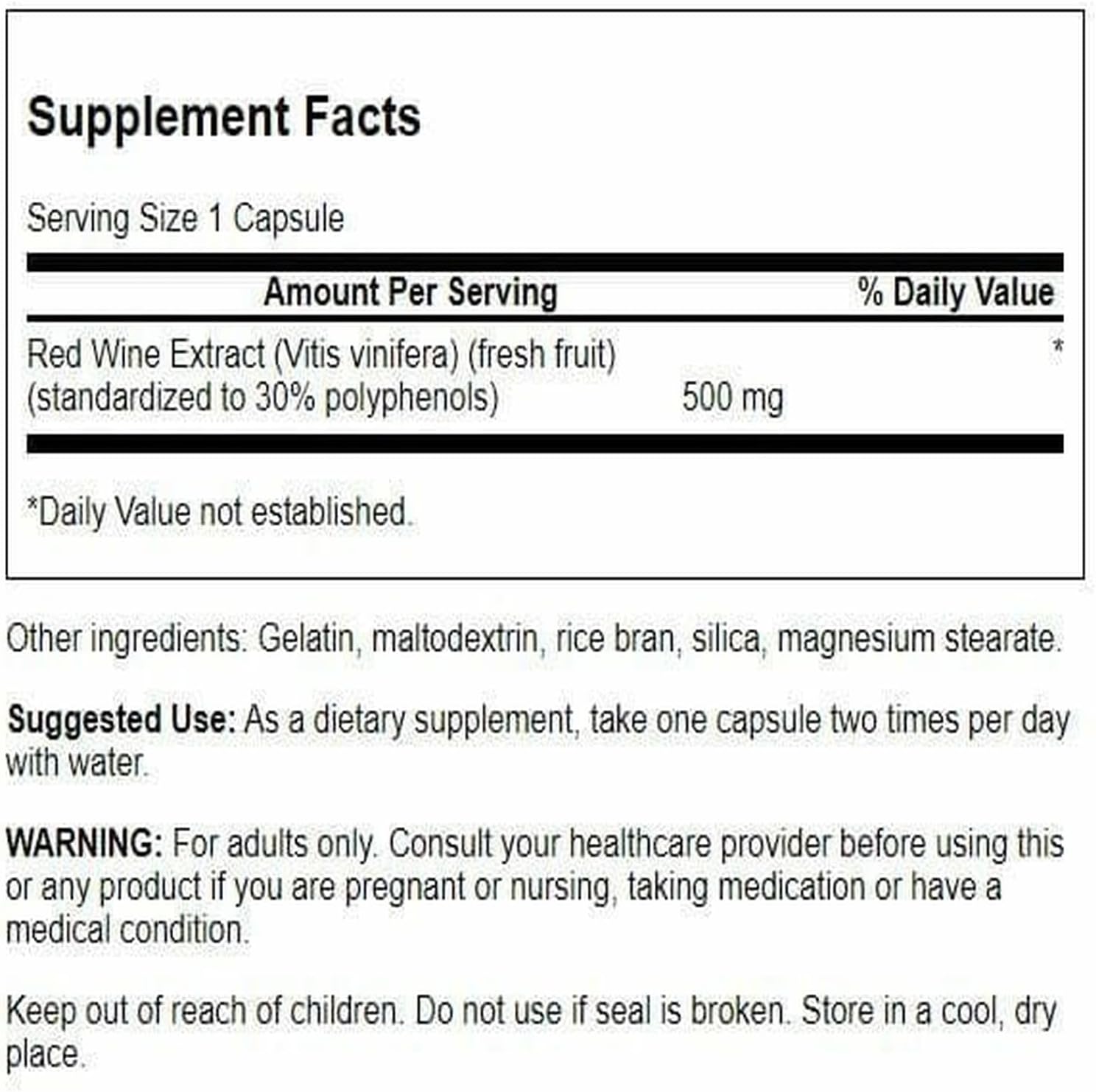 Swanson Red Wine Extract 500 Milligrams 90 Capsules - Image 2