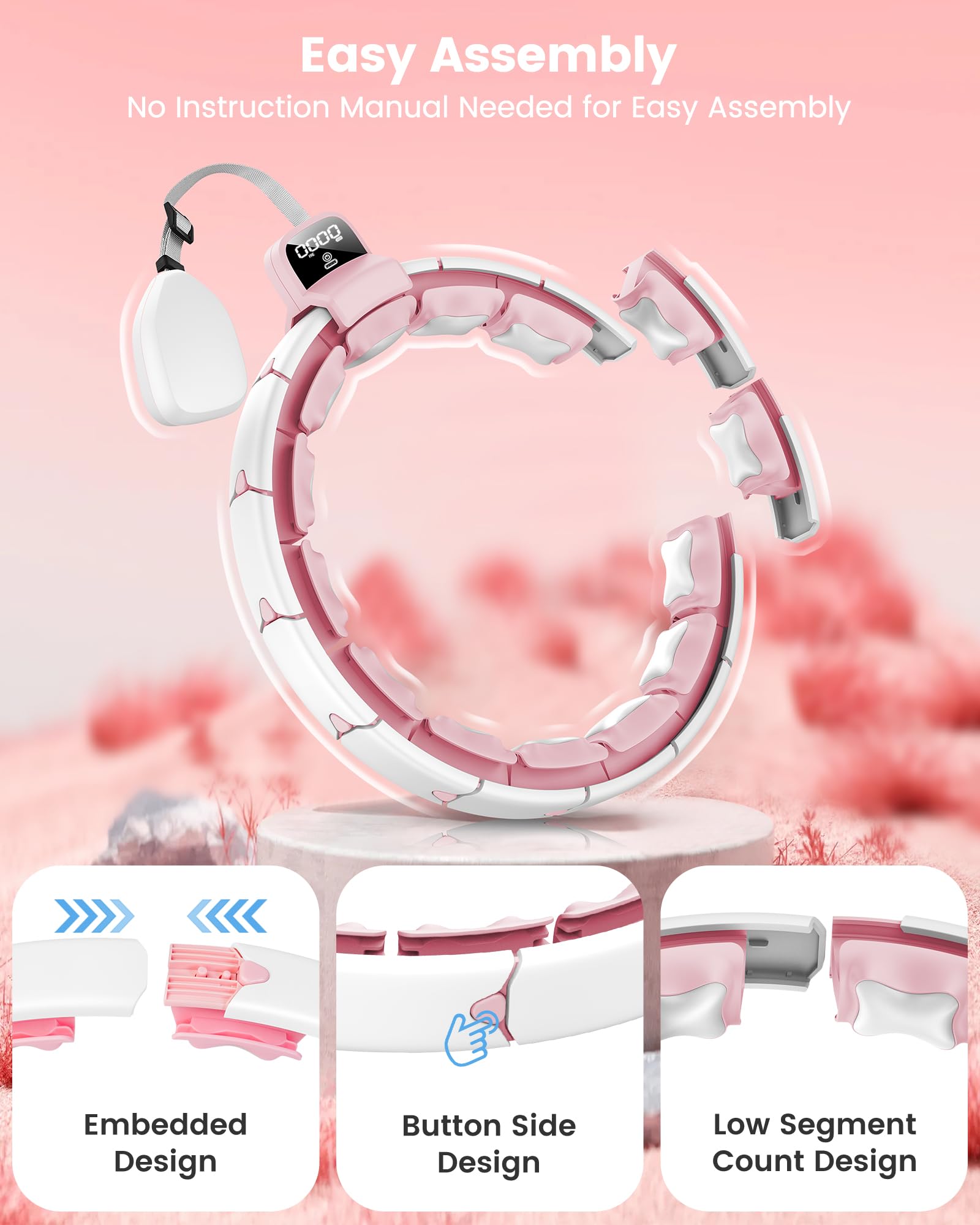 Hula Hoop Mit Gewicht Kugel，Smart Hula Hoop Reifen Erwachsen Anfänger Fitness Hoola Hoop for Weight Loss，Einstellbare Leise Reifen Mit Lntelligente Zähler，Fällt Nie, Workout Zum Abnehmen