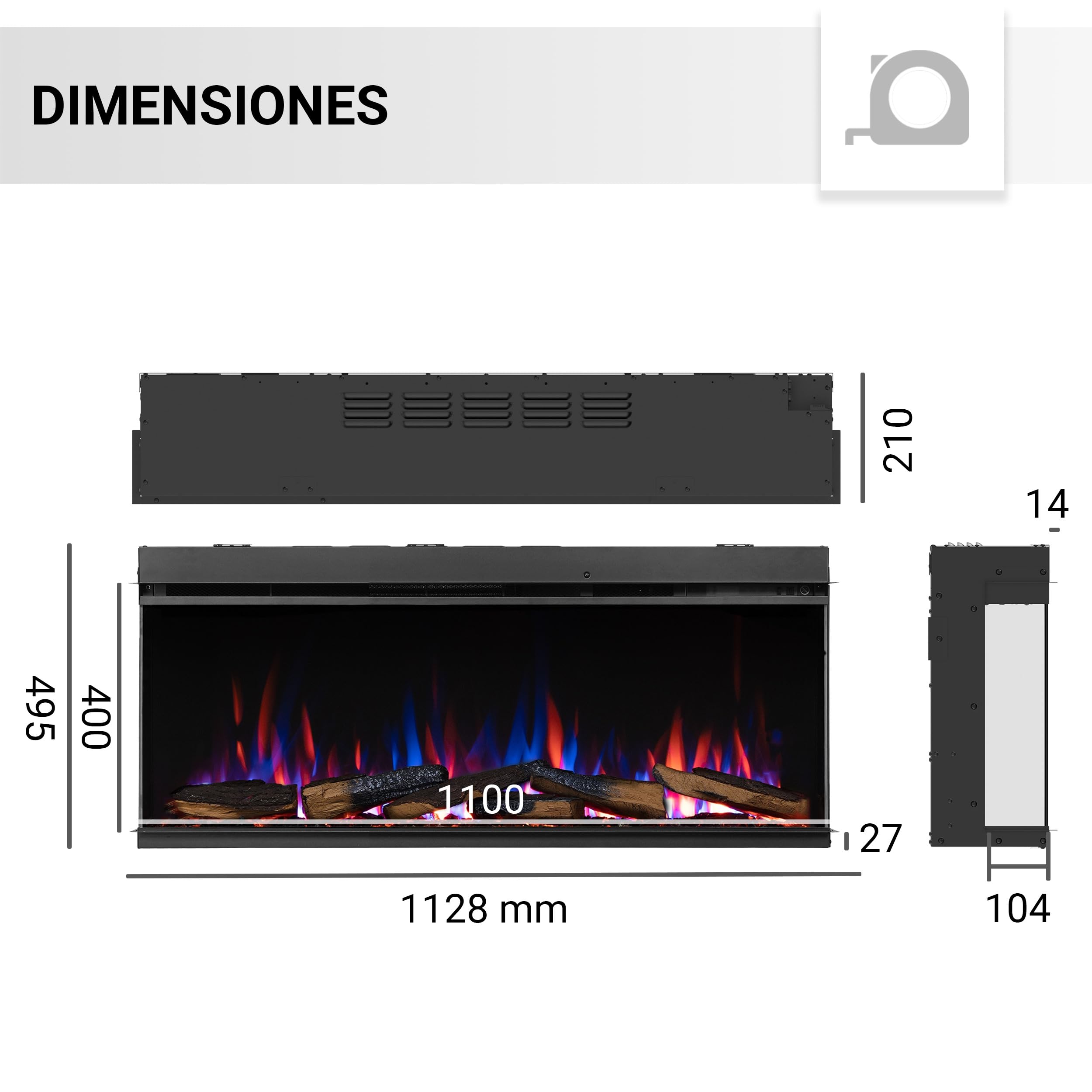 BALDERIA Athena 44 - Chimenea electrica empotrable, Calefactor bajo Consumo 1500W