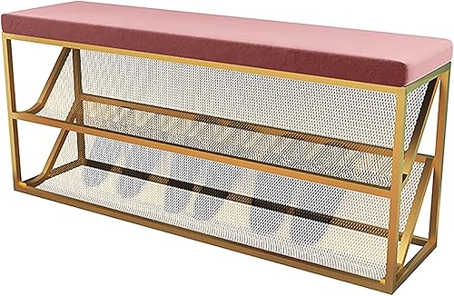 Miniatura 21 de Banco otomano de almacenamiento para pies en el extremo de la cama, banco de zapatos de entrada con cómodo cojín, 3 niveles, de malla metálica,