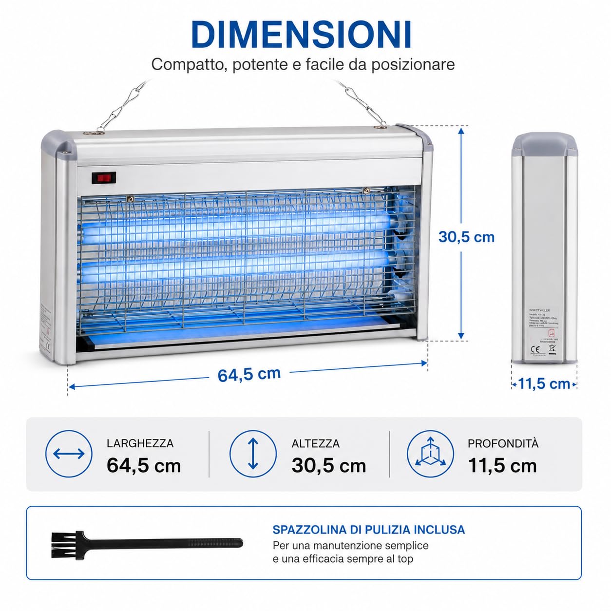 Lampada Insetticida XXXL Antizanzare Elettrico 40w (2x20w), Zanzariera Elettrica contro Insetti, Zanzare e Mosche - Con catena e spazzolina per pulizia