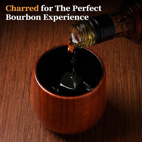 Miniatura 6 de Vaso de bourbon de madera carbonizada grande de 10 onzas, incluye 3 rocas de whisky de hielo, la taza de whisky de madera original, vasos de bebida
