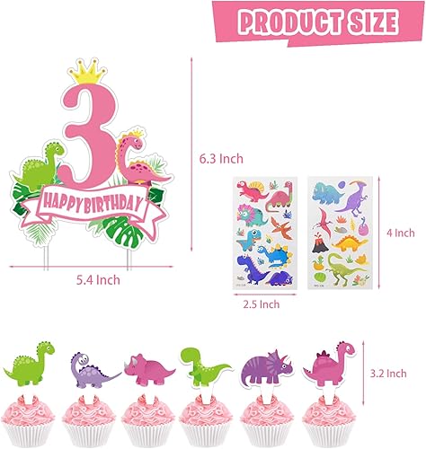 Miniatura 4 de Mpanwen Decoraciones de fiesta de cumpleaños de dinosaurio para niñas, suministros de fiesta de dinosaurios rosas para niñas y bebés, decoración de