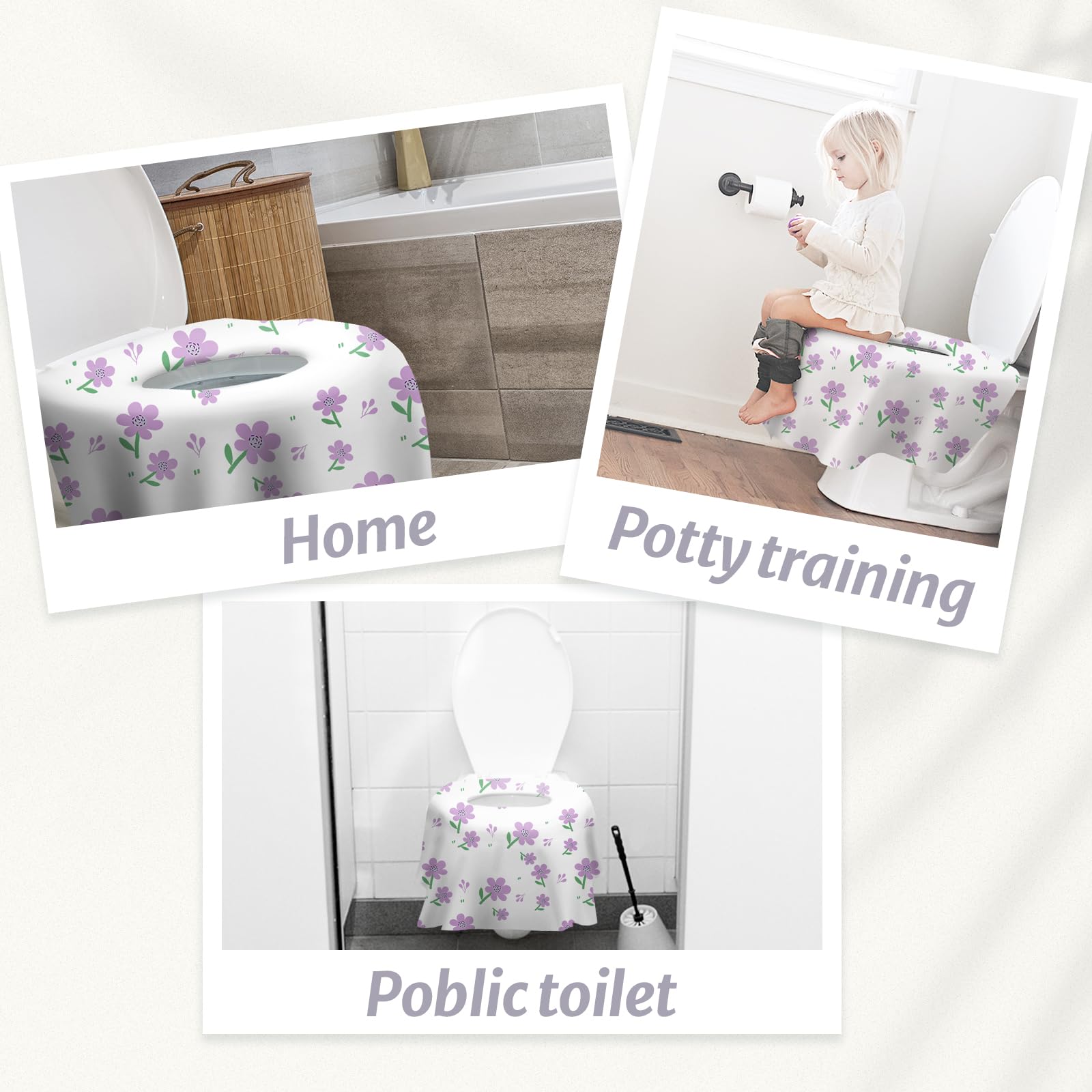 Blissful Diary 20 fundas desechables para asiento de inodoro para niños pequeños y adultos, extra grandes, impermeables, paquete portátil para viajes, entrenamiento de orinal para niños (flores