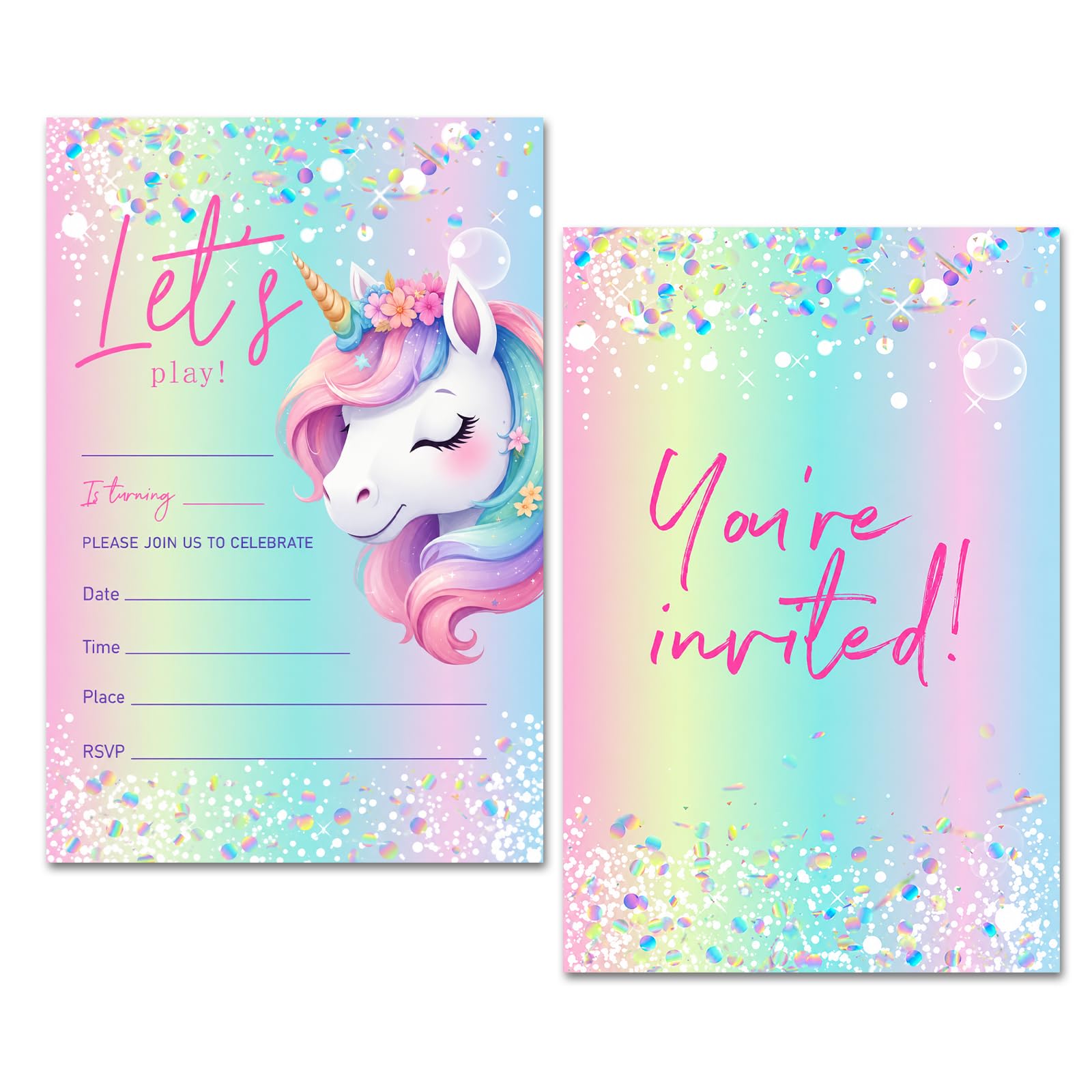 VIZIVOLT Unicorn Party Invitations Kids - 25 Pack Birthday Invitations for Girls Cute Party Invites for Girls, Kids Unicorn Theme for Girls’ Birthday, Baby Shower, Sleepover & Fairy-Tale Celebrations