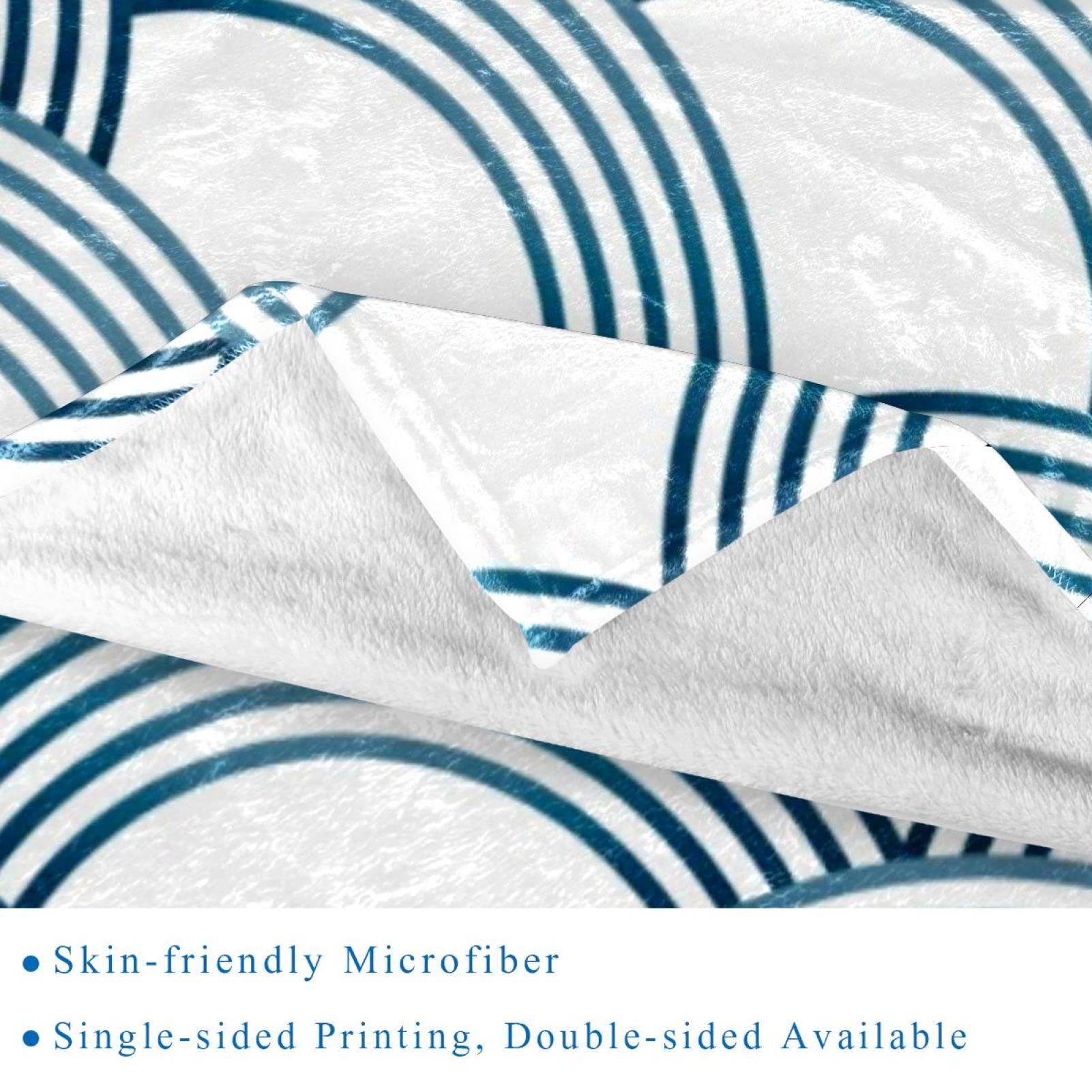 Manta de forro polar, súper suave y lujosa, con escamas de Sashiko, color blanco y azul