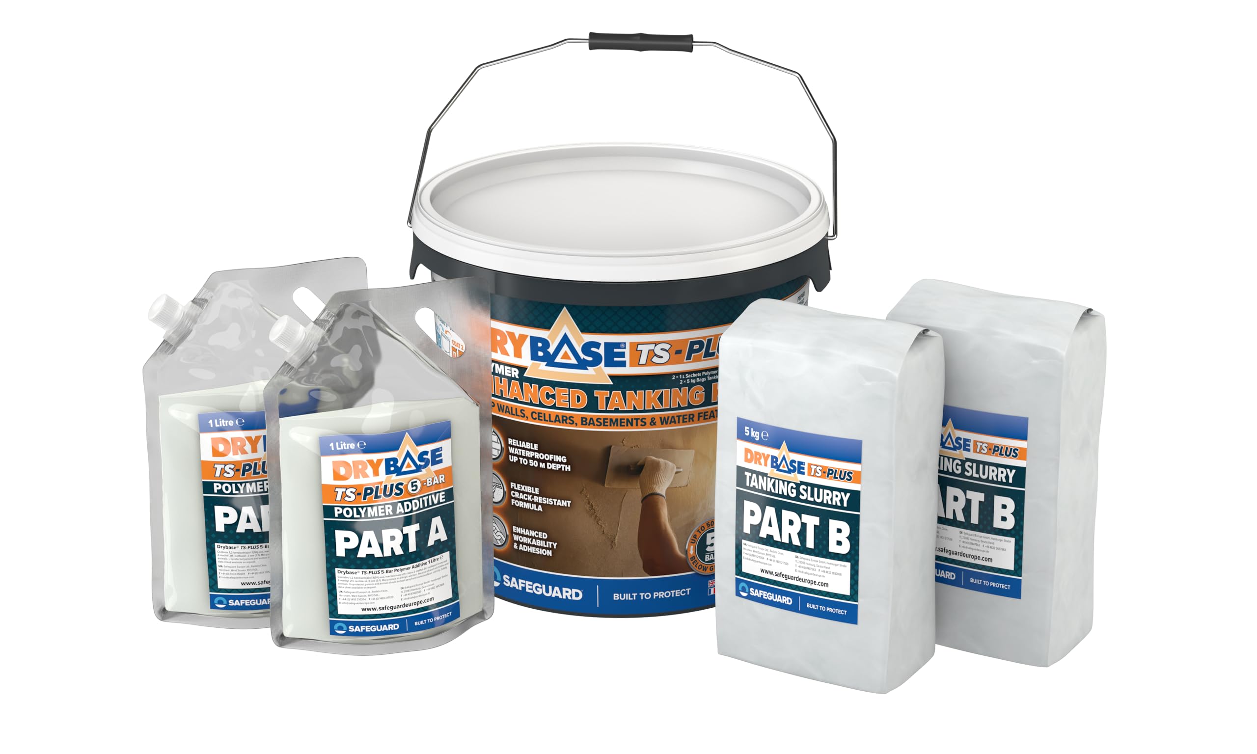 Drybase TS-PLUS Tanking Slurry Kit (12 KG) | Polymer Enhanced Waterproofing Cement for Damp Walls, Basements, Water Features | For Above-Ground & Basements, Masonry & Concrete