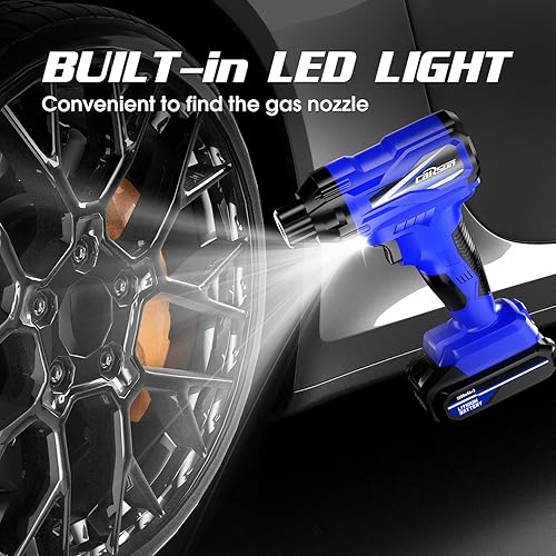 Miniatura 7 de CARSUN Inflador de neumáticos, compresor de aire portátil, bomba de neumáticos de coche inalámbrica con batería recargable de iones de litio 150PSI,