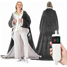 Wearable Heated Blanket With Sleeves & Foot Pocket, Heated Throw Blankets Fast Heating Blanket With 10 Heat Settings Auto Shut Off Over-Heat Protection-Warm Gift, Machine Washable, 52&rdquo;*72&rdquo;+18&rdquo;