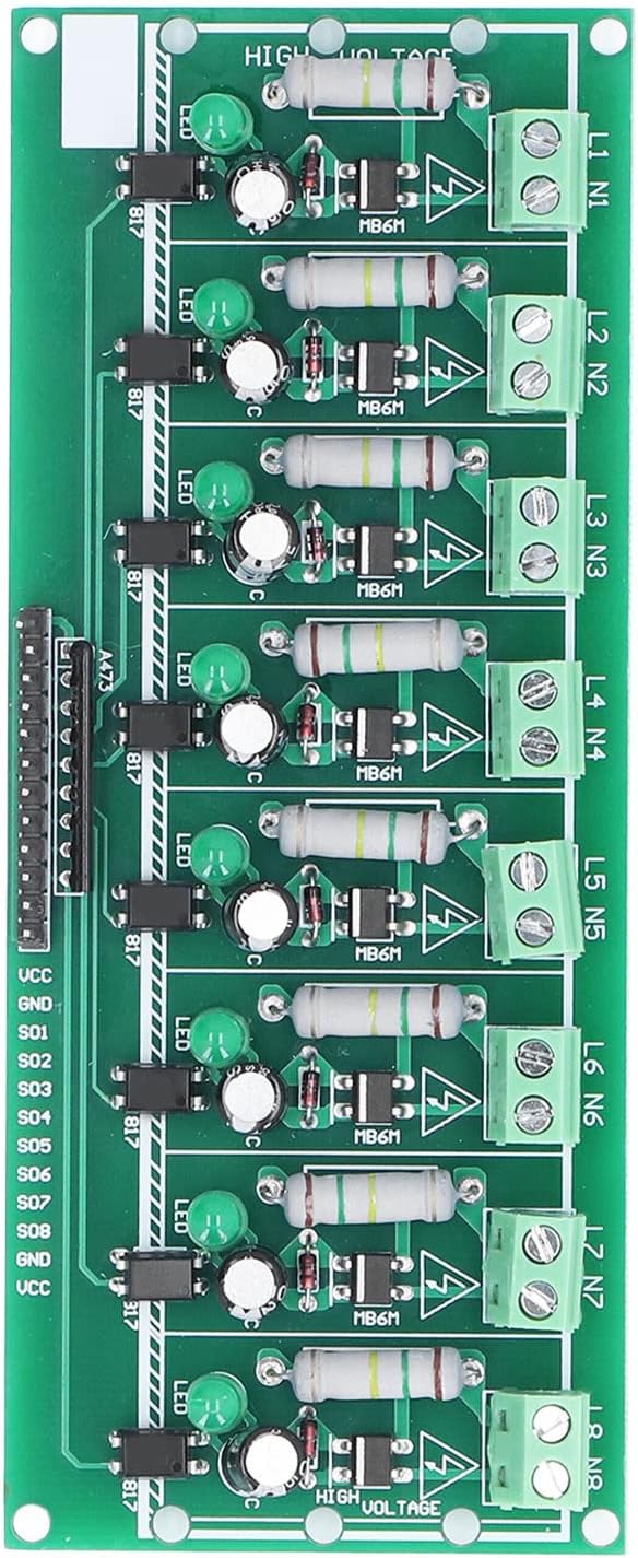 8 Channel Optocoupler Isolation Board AC 220V Detection Module Voltage Level Converter for PLC MCU Testing