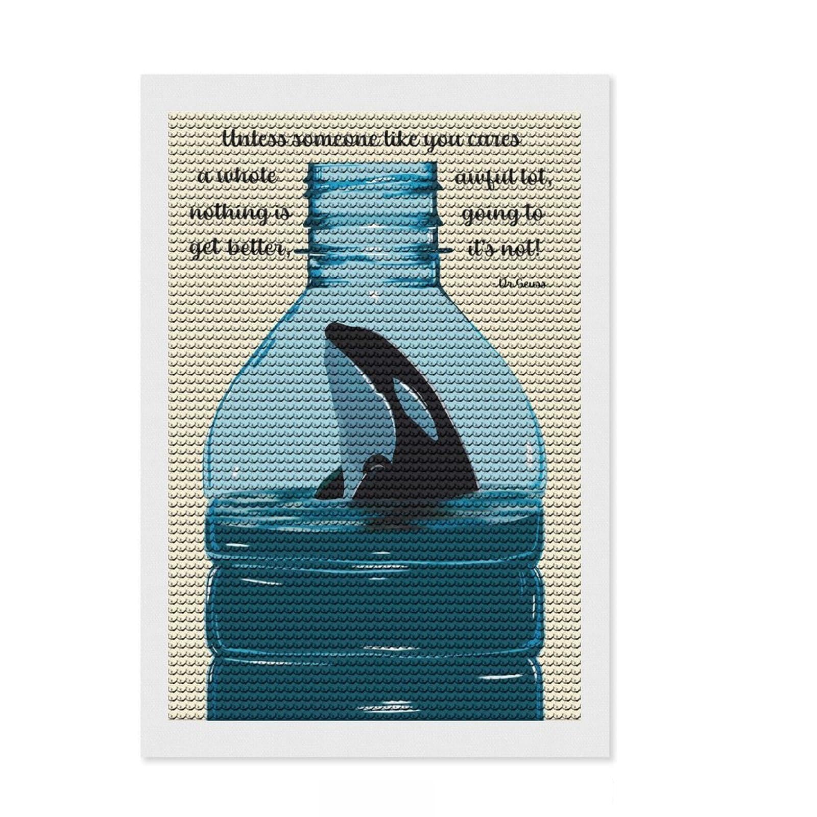 Junmoney Save The Ocean Full Drill Diamond Painting Kit 8"x12", for Adults, Mindful Craft Activity, Bedroom Decor, Festive Craft Gift