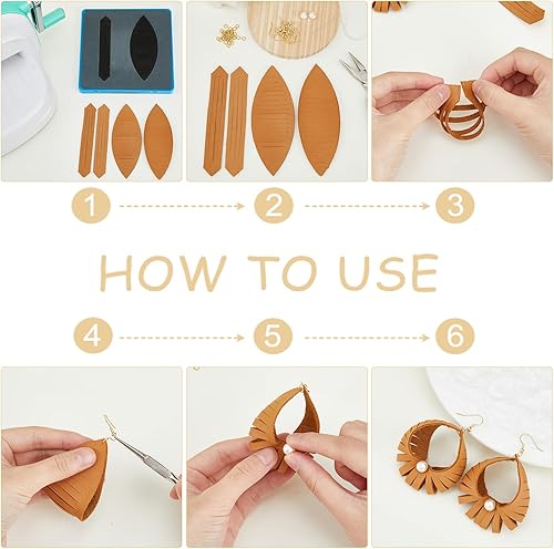 Miniatura 3 de SUPERDANT Troqueles de corte de cuero con borlas, 2 formas, aretes de cuero, troquelados con flecos, troquelados de madera, aretes colgantes,