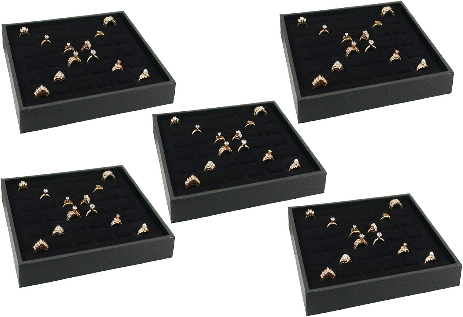 888 Display USA - Jewelry Display Case Box 36 Ring Velvet Insert (Black, 5)