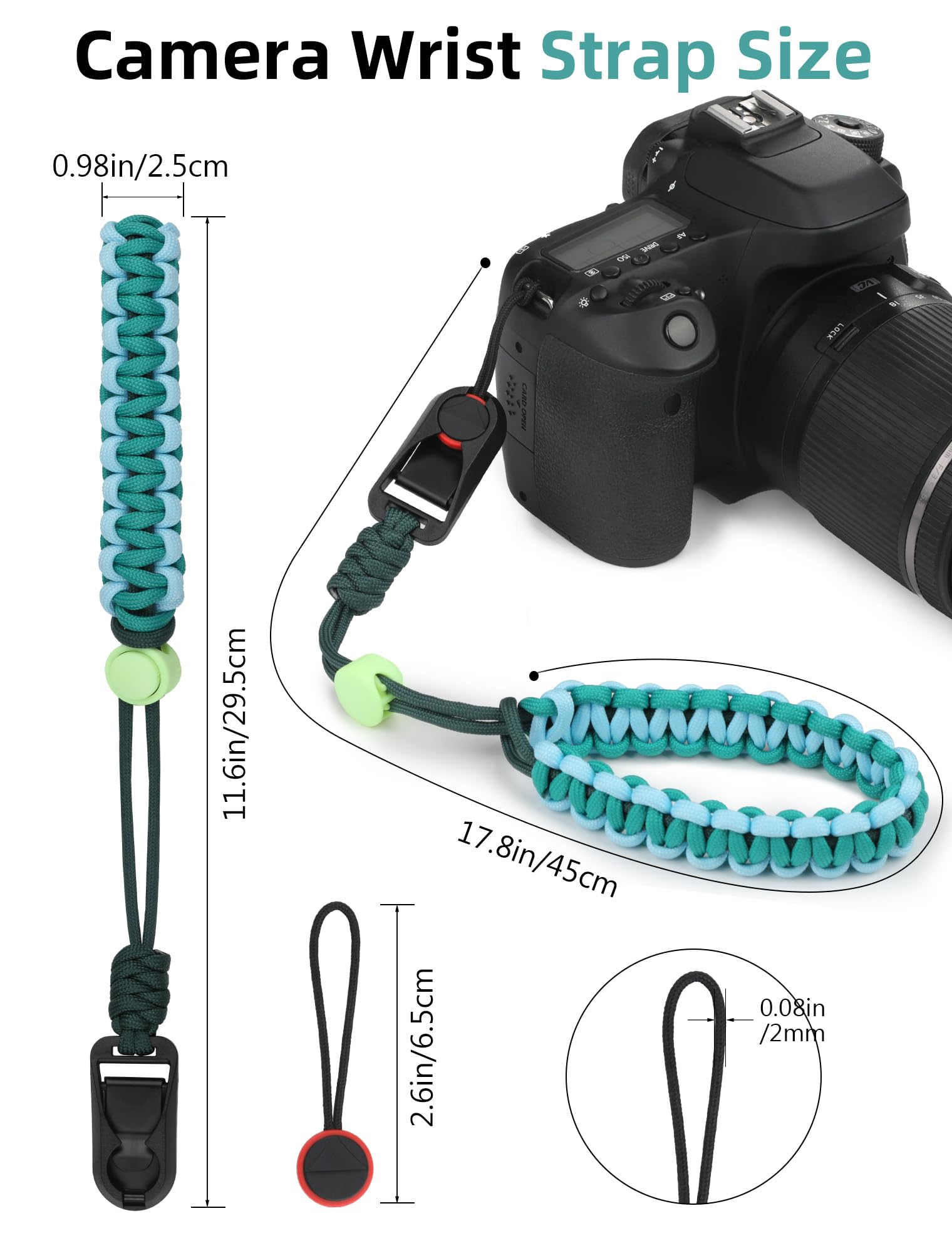 Geyrut Camera Wrist Strap Quick Release, Adjustable Braided Wrist Strap For Camera with Quick Connector for Photographers (Blue-Green)