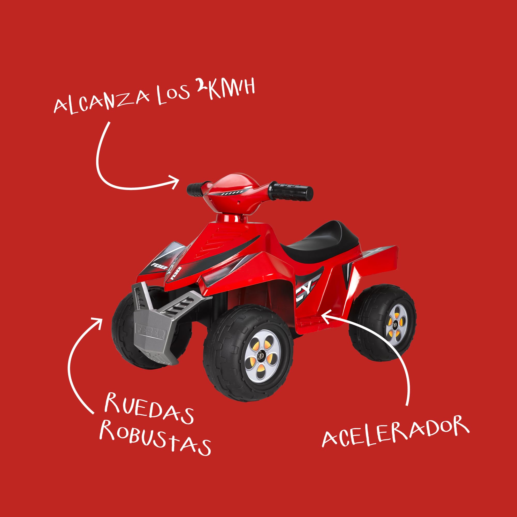 FEBER - Quad Racy 6V, voiture électrique pour enfants de 18 mois à 3 ans, avec accélérateur, grandes roues robustes pour plus de stabilité, autonomie jusqu'à 40 min, chargeur inclus, Famosa (FEN48000)