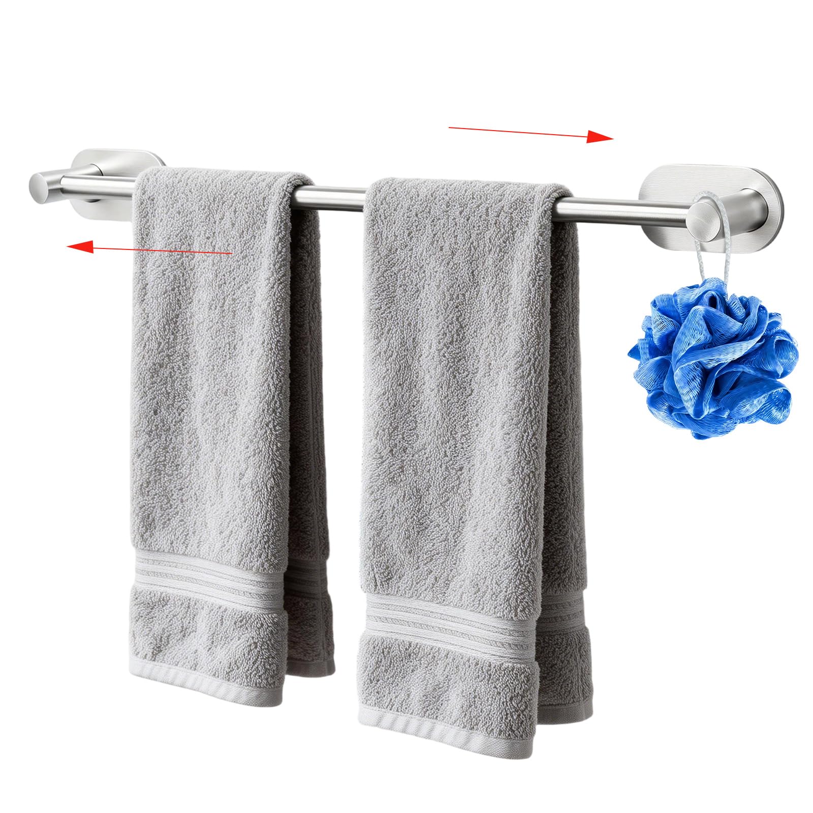 Self Adhesive Towel Bar, Adjustable 16-24" Stick Bath Towel Rack for Bathroom, SUS304 Stainless Steel No Drill Stick on Wall Bathroom Towel Holder for Home, Kitchen (1 Pack Silver)