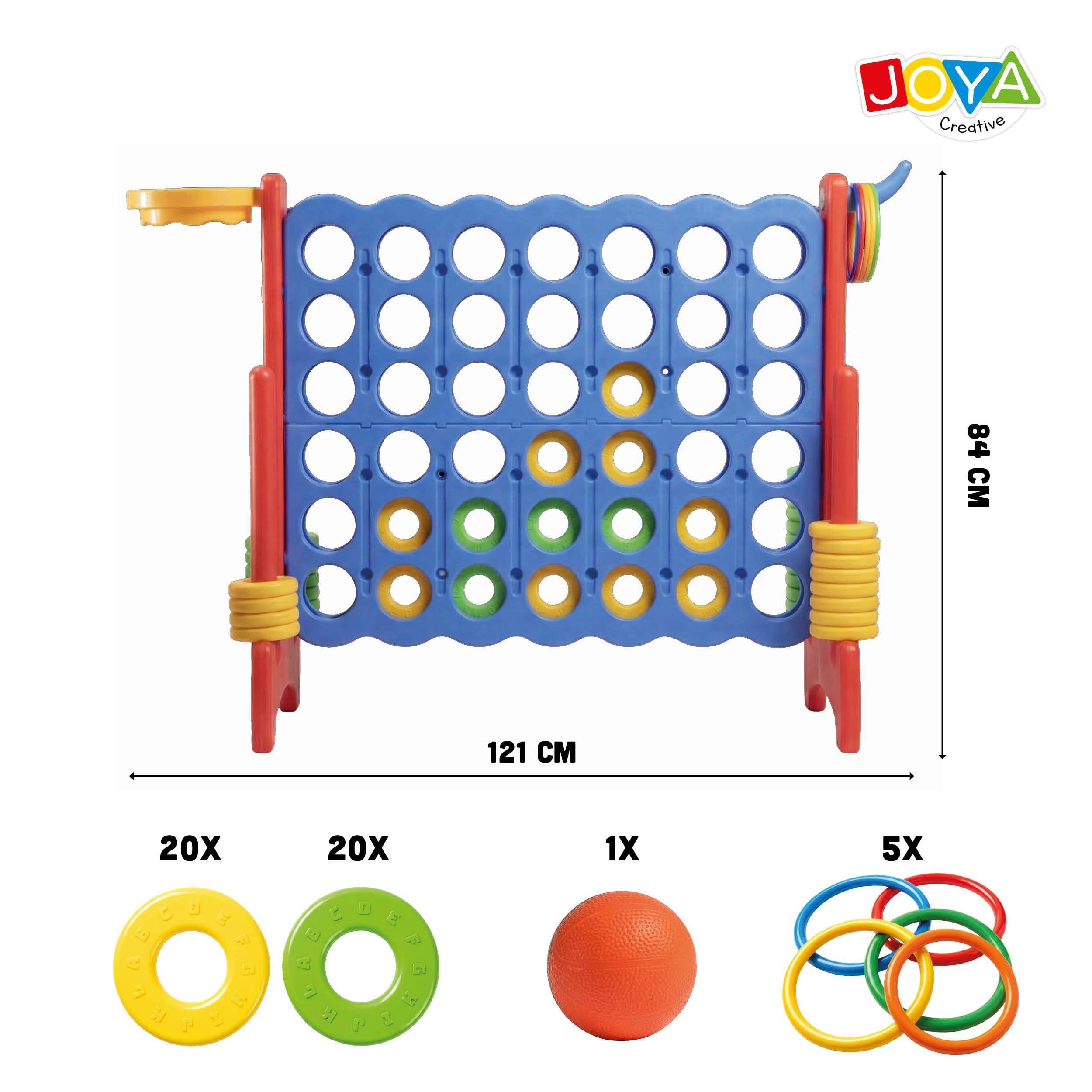 Set da gioco 3 in 1 per esterni, Quattro Vinci XXL, gioco di basket, gioco di lancio degli anelli, dimensioni 84 x 121 x 41 cm, giocattolo Montessori, giocattolo educativo e di movimento