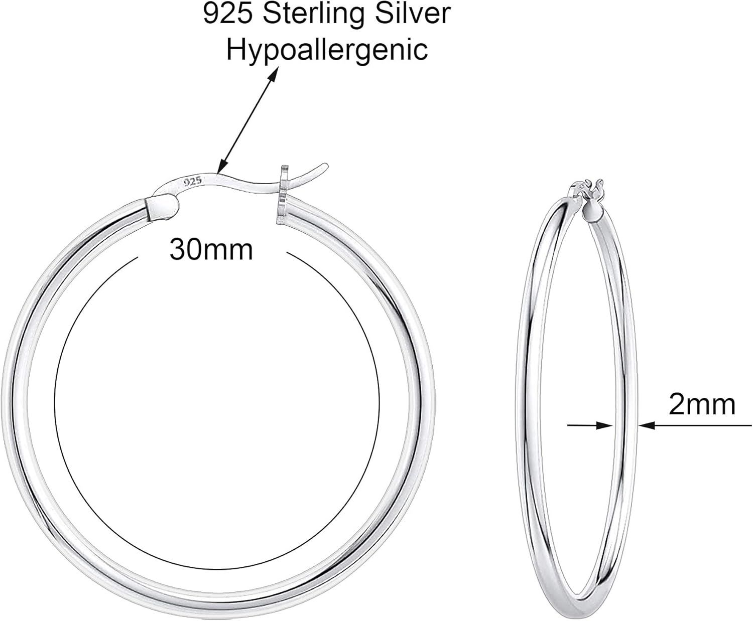 Savlano 925 Sterling silver Round Hoop Earrings for Women Comes in 30MM-65MM - Image 3