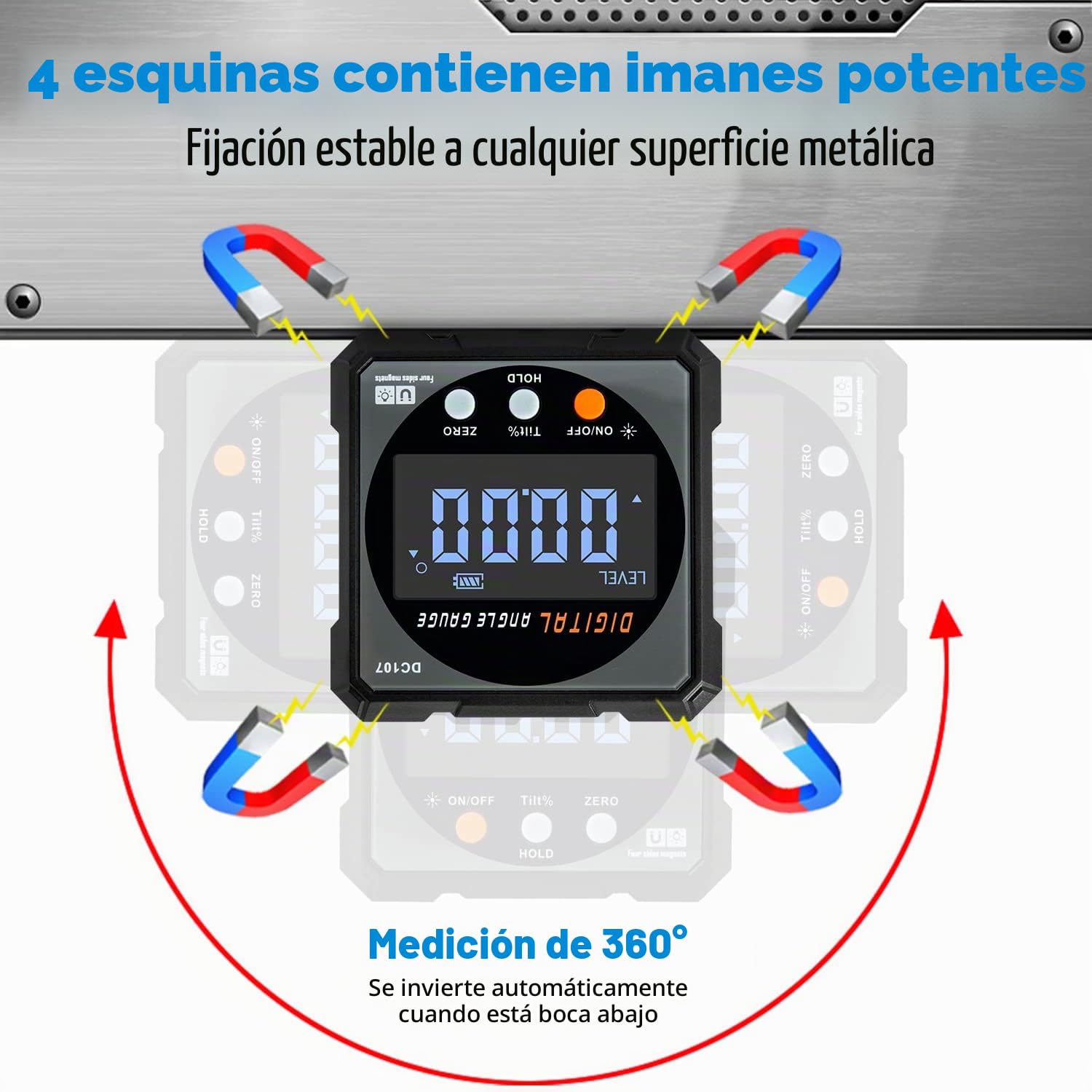 Buscador de ángulo digital, caja de nivel magnético de 4 lados con láser, herramienta de medición precisa con retroiluminación LED para colgar, carpintería