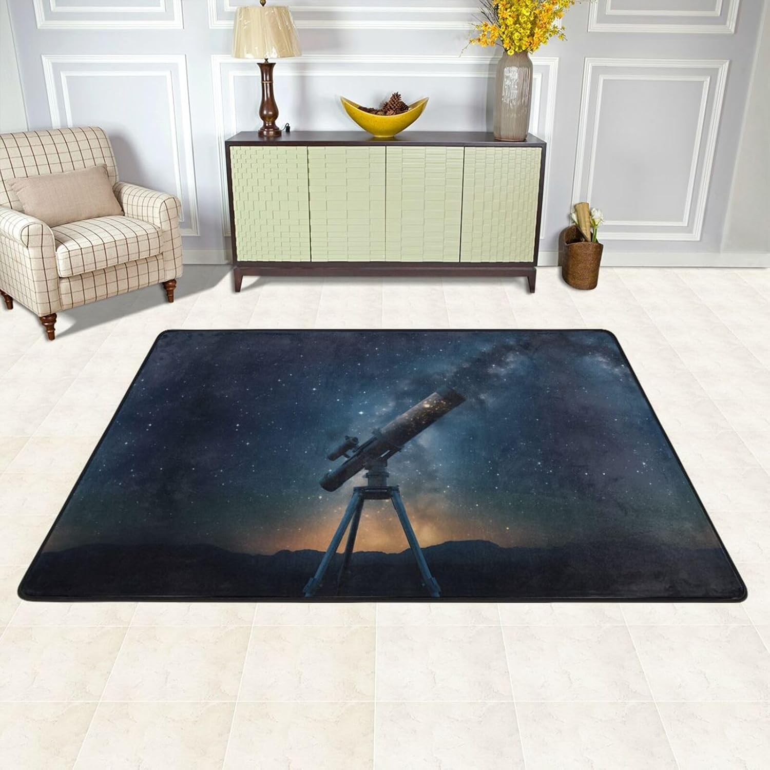 The Starry Sky in The Telescope Printed Anti-Slip Floor mat Carpet Rug 72"x48" for Living Room Office Coffee Table Bed Balcony