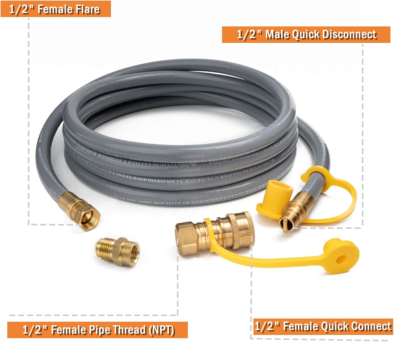 GASPRO 1/2-Inch Natural Gas Quick Connect Hose for BBQ, Grill, Patio Heater and More NG Appliance, 12-Foot : Patio, Lawn & Garden