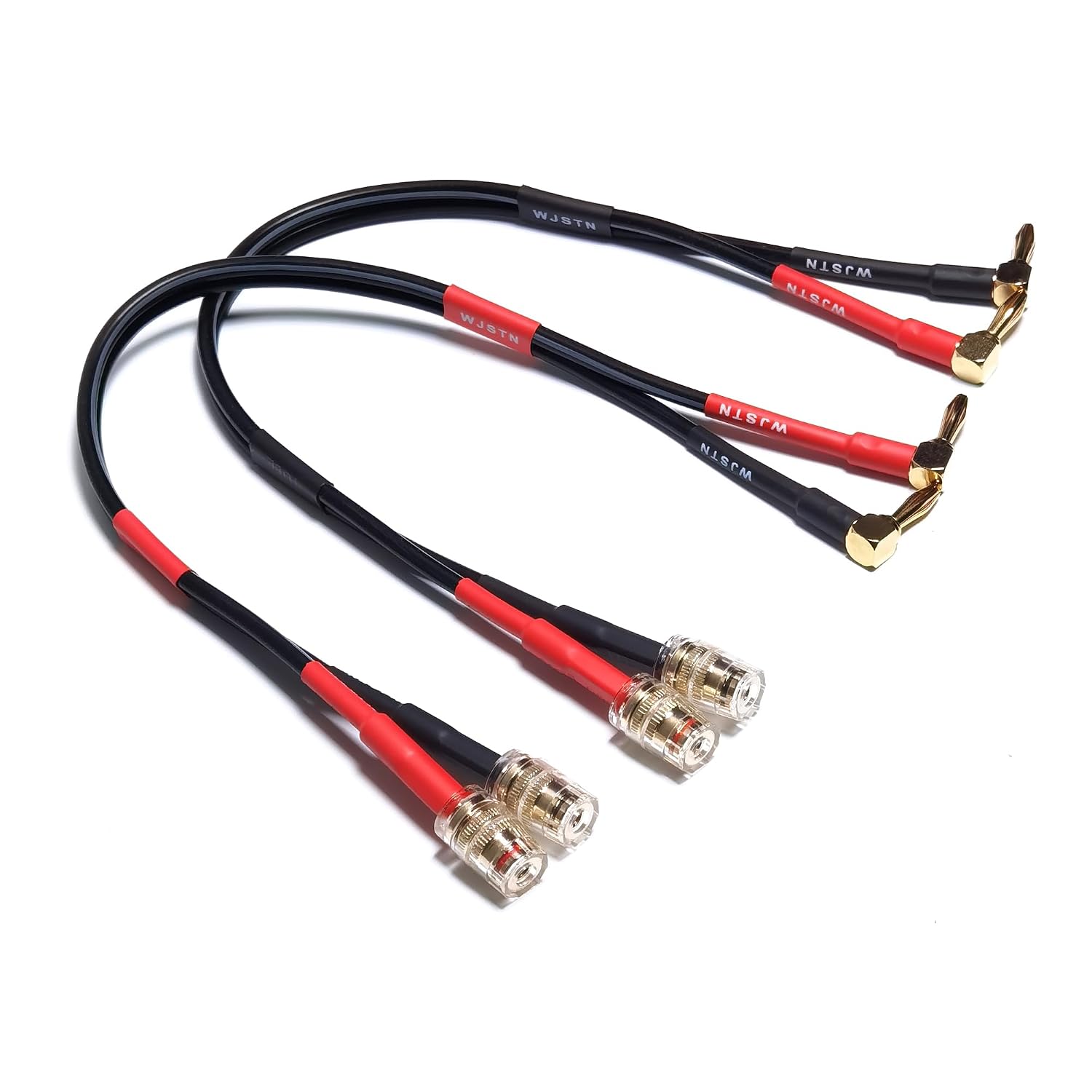 WJSTN Speaker Cable Extension with Right Angle Banana Plugs, 12 AWG, Banana Jack Connectors, Male to Female 4mm Banana Plugs Multifunctional Adapters, 2Pack (3Feet)