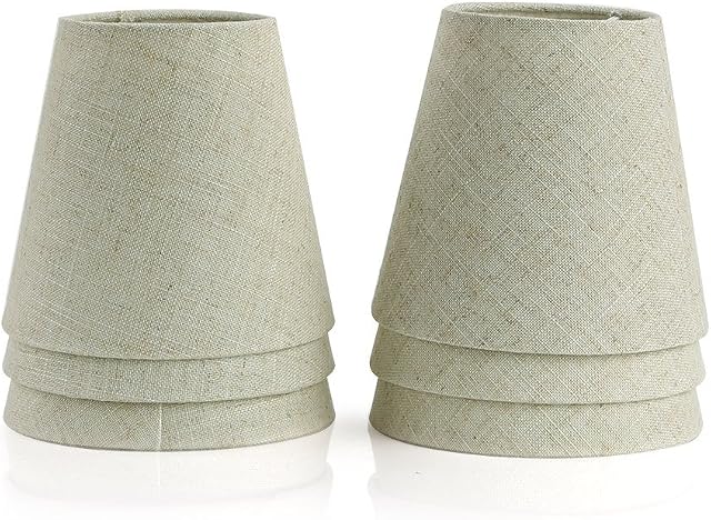 Fuloon Set of 6 LampShades for Candle Crystal Chandelier Wall Lamp Droplight Fabric Lamp Shade (Beige, Set of 6)