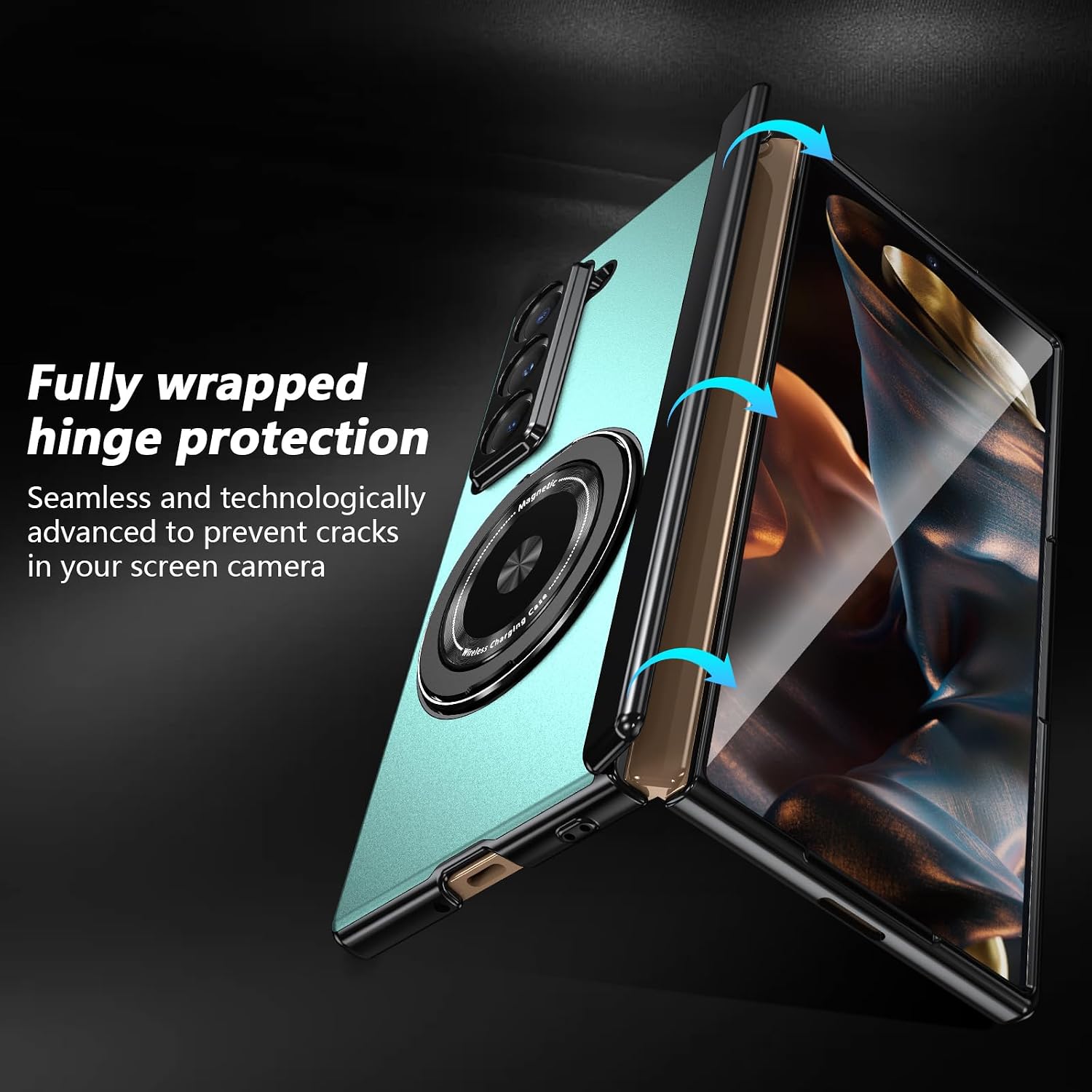 Magnetic for Samsung Galaxy Z Fold Special/W25 Case with Ring Holder, Built in Screen Protector Camera Protection Slim Thin Hard PC Kickstand Magnet Shockproof Protective Case, Green image 3